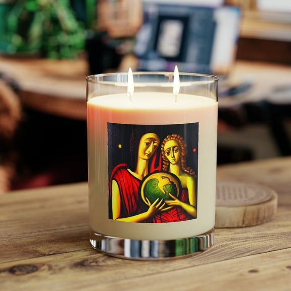 Luxury Scented Home Decor Candle - Earth World 11oz - Red Green Yellow