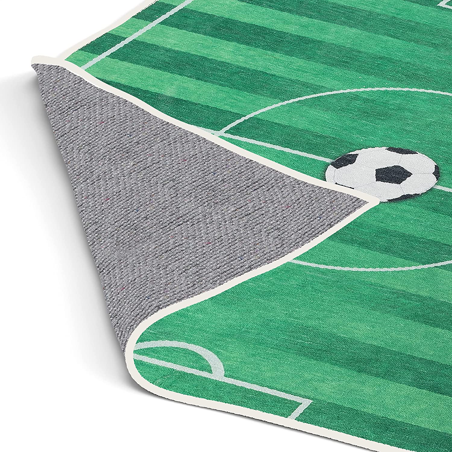 Well Woven Kids Rugs Soccer Field Modern Green Printed Distressed Machine Washable 5' x 7' Area Rug