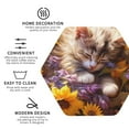 thumbnail image 3 of Pofeuu Cute Cat Sunflower Print Coasters for Drinks, 4Pack PU Leather Coasters, Bar Drink Coasters for Tabletop Protection, Furniture from Damage-Hexagon, 3 of 6