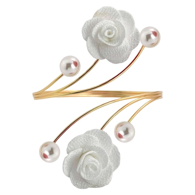 QIDESHIP Anneaux de Rideau Blanc Cassé avec Roses Rouges et Perles, Ballon de Fête en Métal, un Anneau de Rideau, Embrasses de Rideau Rose Rouge avec Perles Embrasses de Rideau Décoratives Dorées