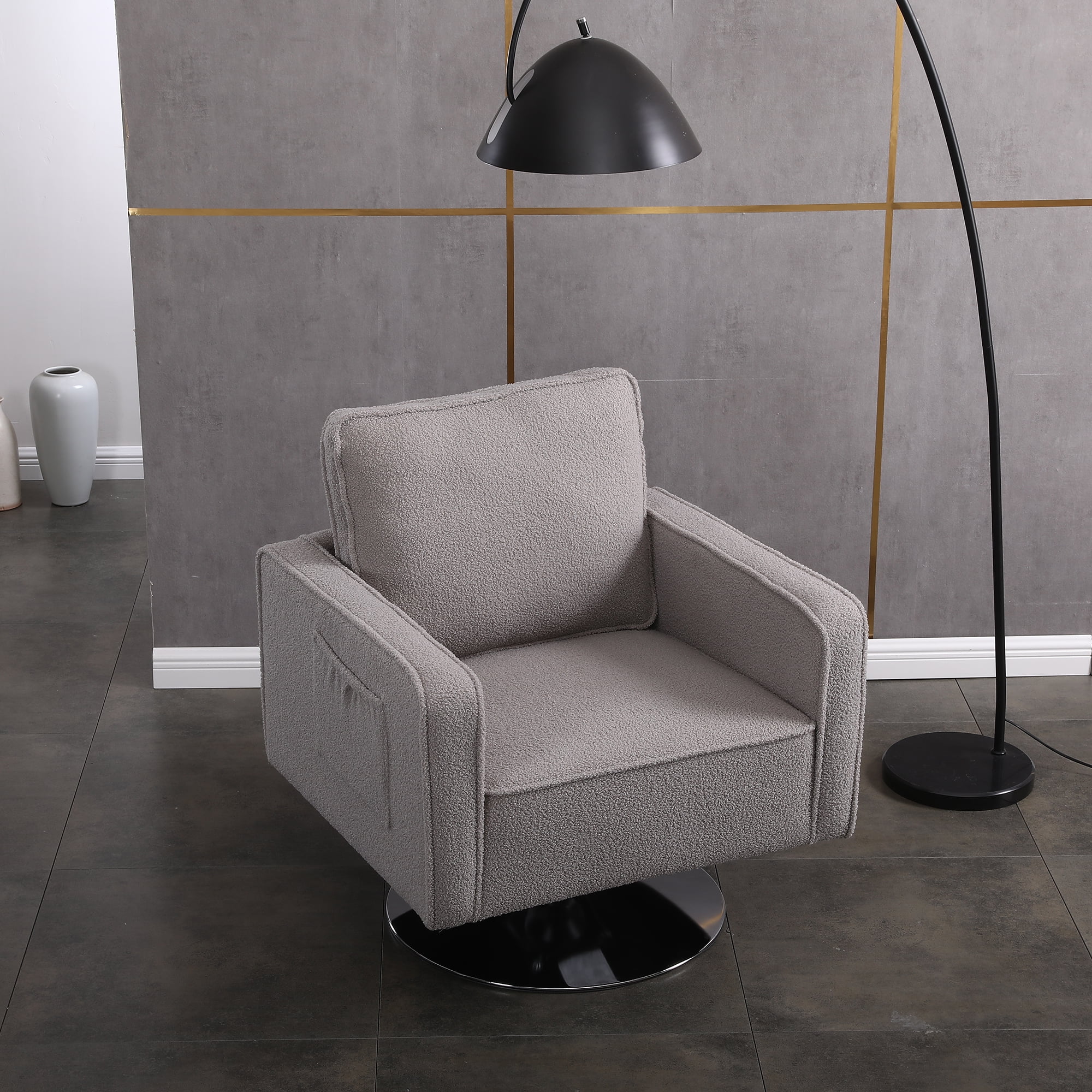 Kadyn Swivel Accent Barrel Chair, Linen Armchair with 360 Degree Swiveling and Side Pocket for Living Room, Grey Kadyn Swivel Accent Barrel Chair, Linen Armchair with 360 Degree Swiveling and Side Pocket for Living Room, Grey
