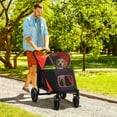thumbnail image 2 of One-Click Foldable Doggy Stroller For Medium Large Dogs, Pet Stroller With Storage, Smooth Ride With Shock Absorption, Mesh Window, Safety Leash, Big Dog Walking Stroller, Red, 2 of 8