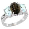 thumbnail image 1 of 14K White Gold Diamond Natural Smoky Topaz Ring 3-Stone Oval 8x6mm with Aquamarine, size 5, 1 of 4