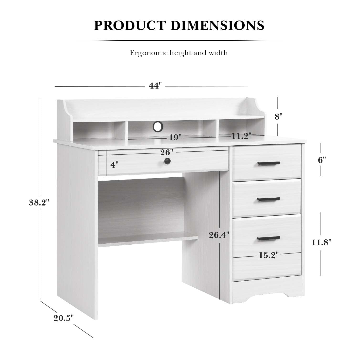 4 Ever Wooden L-Shaped Desk with Hutch & Storage, White