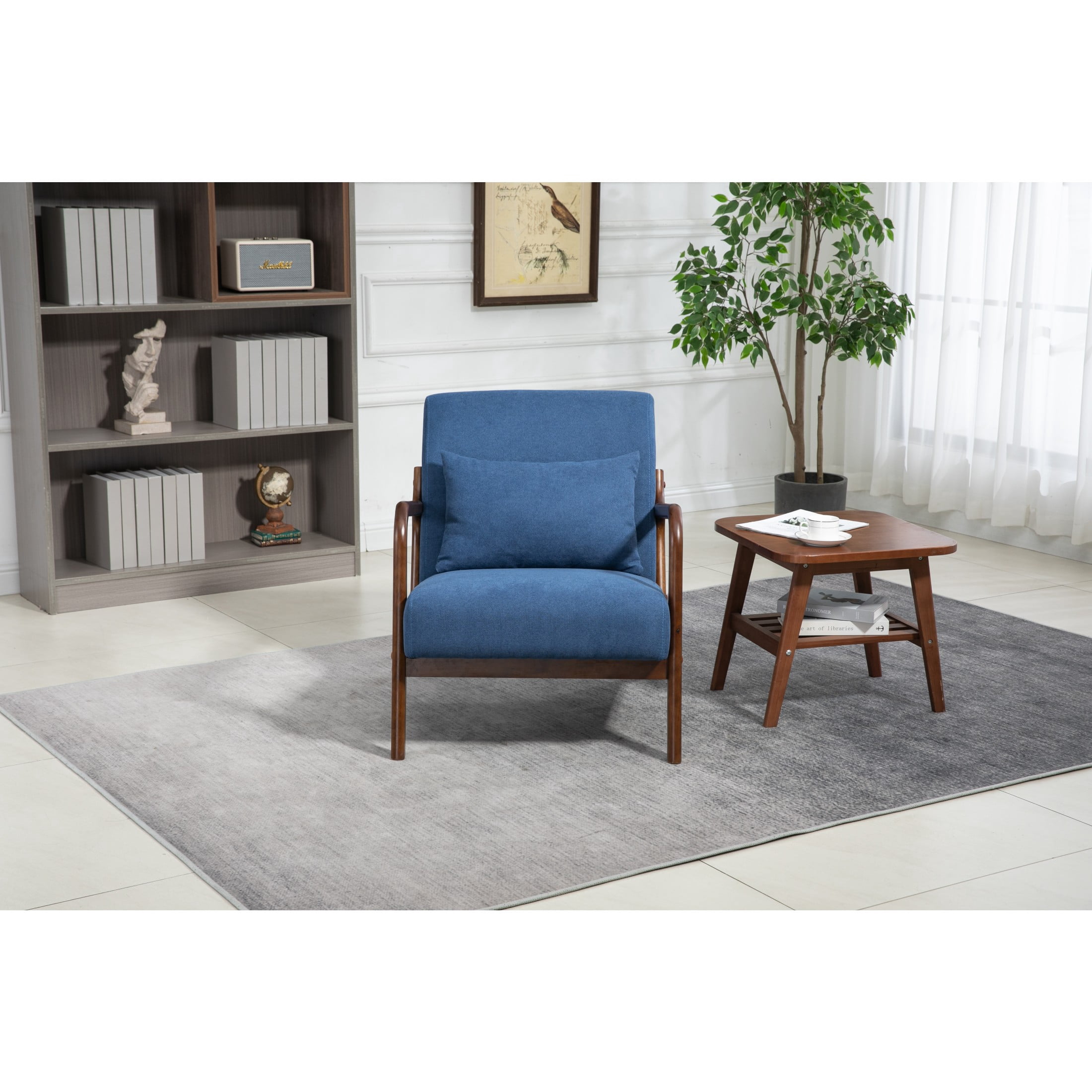 GDF Studio Ciara Mid-Century Modern Solid Wood Accent Chair, Reading Armchair for Living Room, Bedroom, Blue