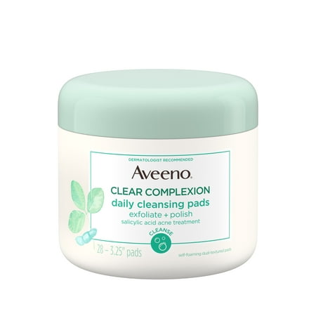 Aveeno Clear Complexion Pads Facial Cleansing Pads, for Oily Skin, Alcohol-Free, 28 (Best Face Wash For Oily Skin And Pimples In India)