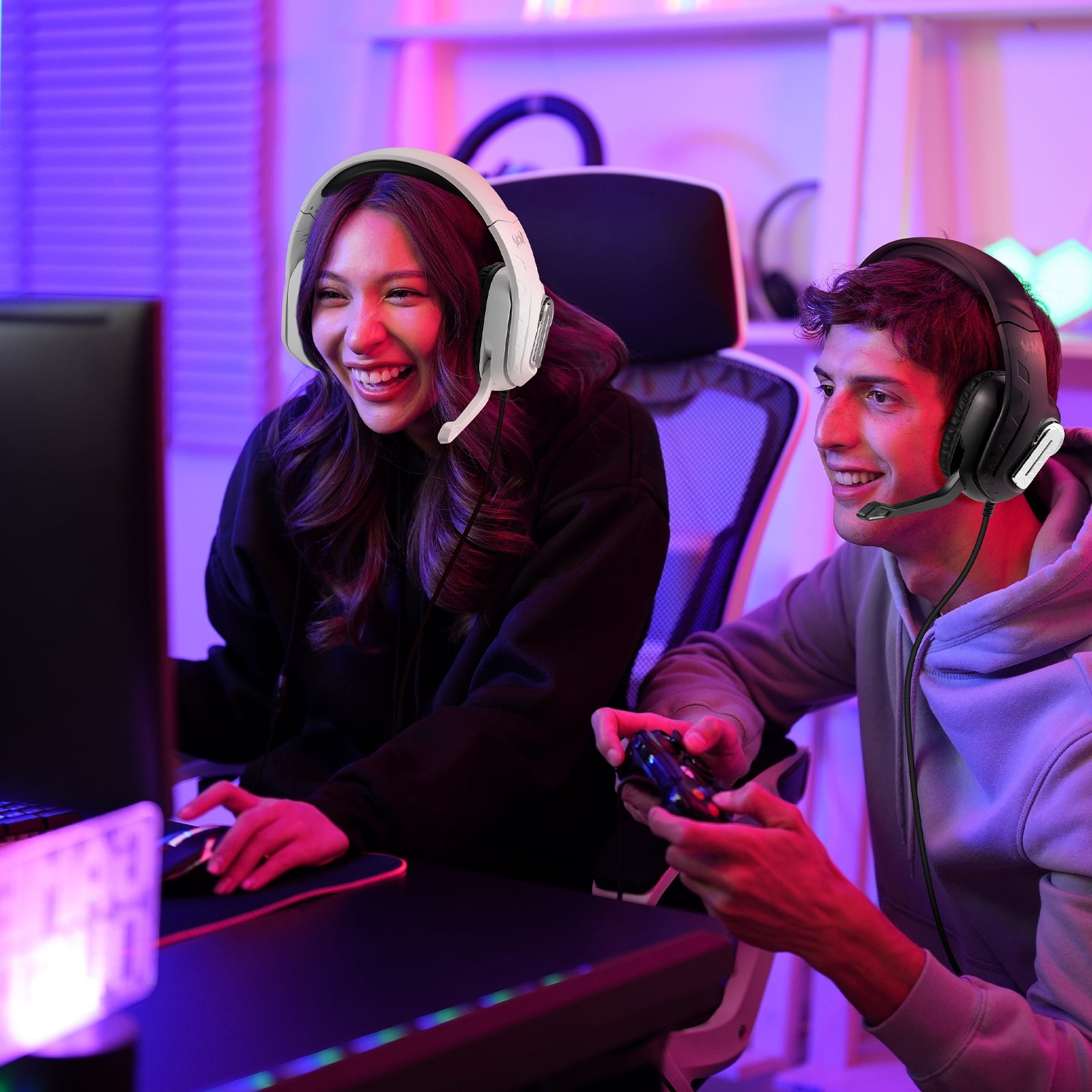 Wireless Gaming Headsets, 2.4GHz Wireless Gaming Headphone with ENC Noise Canceling Microphone, Bluetooth 5.4, Cool Lighting, 50H Battery, 40mm Drivers