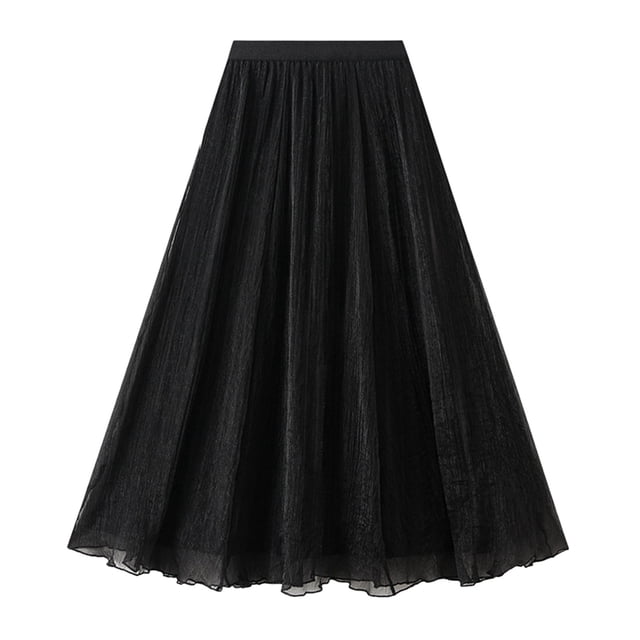 Aocisk Jupe de Danse Mi-Longue pour Femmes, Taille Haute, Design Réversible avec Maille pour Fête et Performance, Noir, Taille Unique