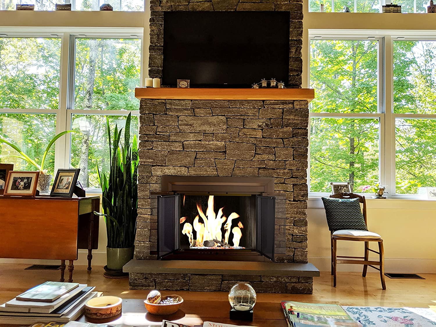 Pleasant Hearth Clairmont Collection Fireplace Glass Door, Heritage Brass - Large