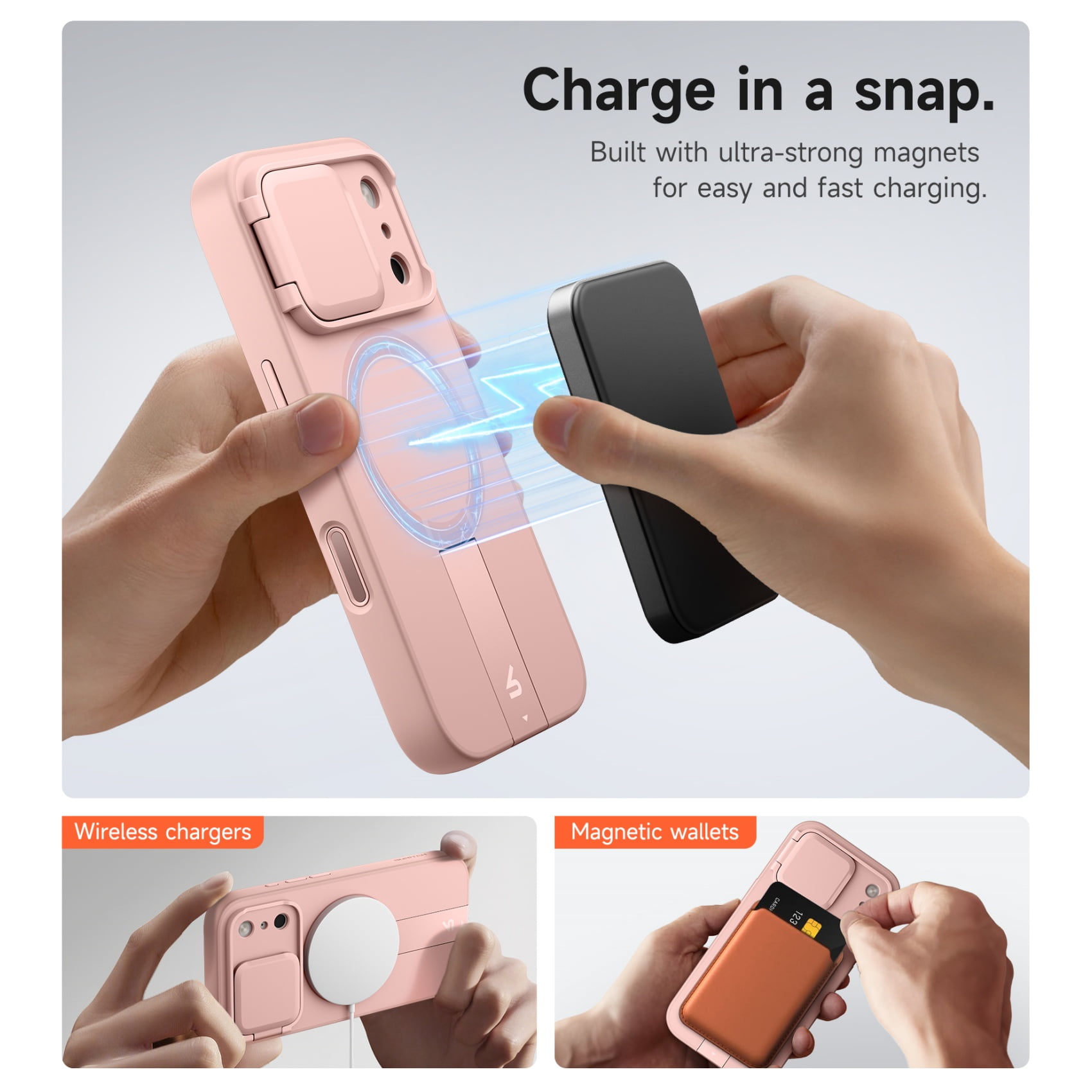 SURITCH Phone Case for iPhone 17 Pro with Camera Cover, Kickstand, Compatible with MagSafe, Shockproof Bumper Slim Protective Cover, Pink