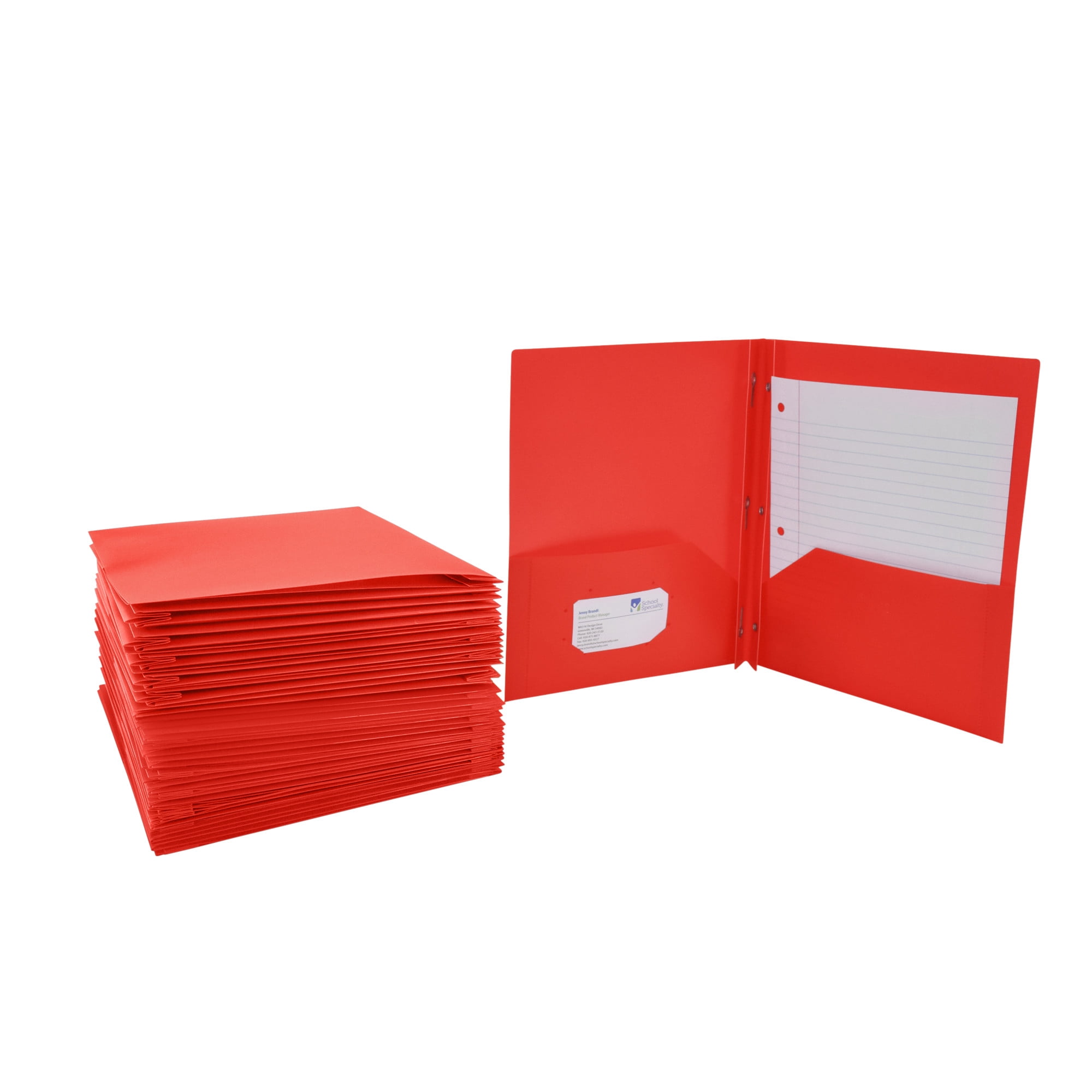 School Smart 2-Pocket Poly Folders with Fasteners, Red, pack of 25