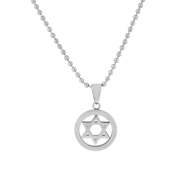 Stainless Steel Silver-Tone Classic Jewish Star of David Mens Pendant Necklace