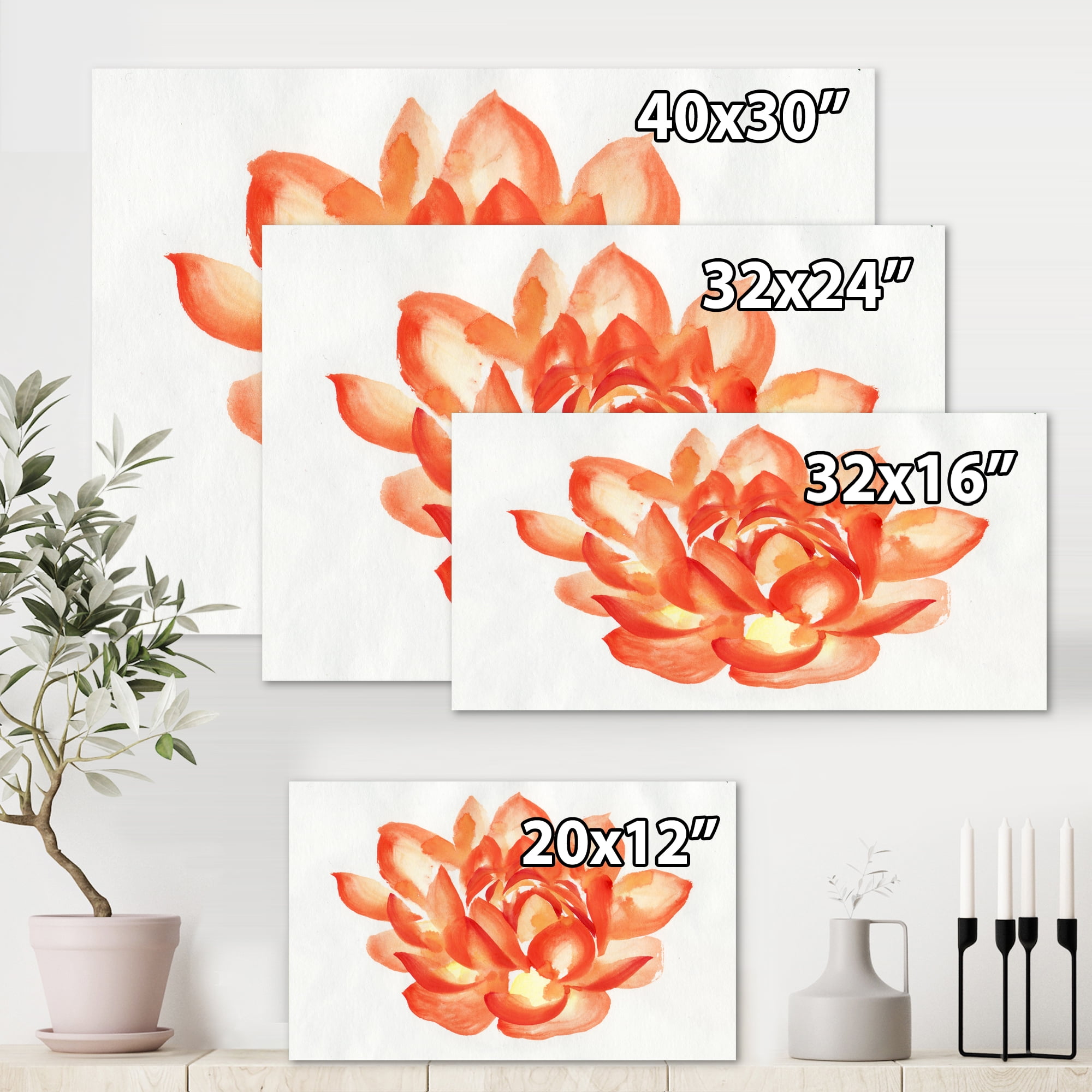 Ancient Detail of A Orange Lotus 12 in x 8 in Painting Canvas Art Print, by Designart