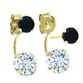 thumbnail image 2 of Gem Stone King 1.94 Ct Round Sky Blue Aquamarine Black Onyx 14K Yellow Gold Earrings, 2 of 2