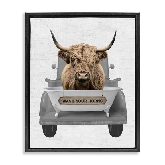 Stupell Industries Eclectic Wash Your Horns Cattle Black Floating Frame Canvas Art, 25 x 31, by Lettered and Lined