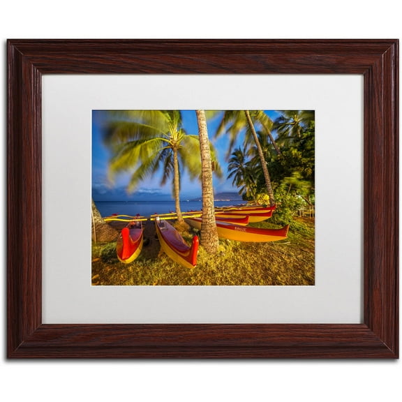 Trademark Fine Art 'Maui Outriggers' Canvas Art by Pierre Leclerc, White Matte, Wood Frame