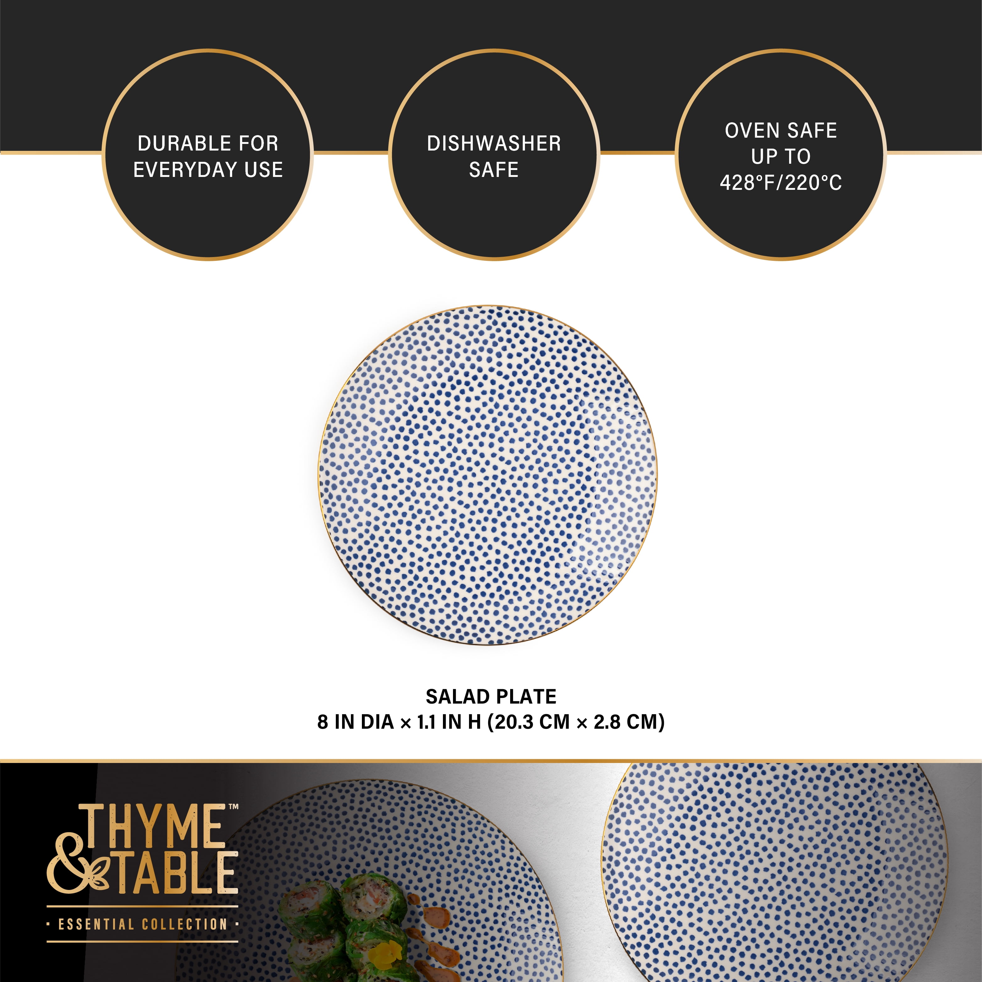 Thyme & Table Blue Dot Stoneware Round Salad Plate
