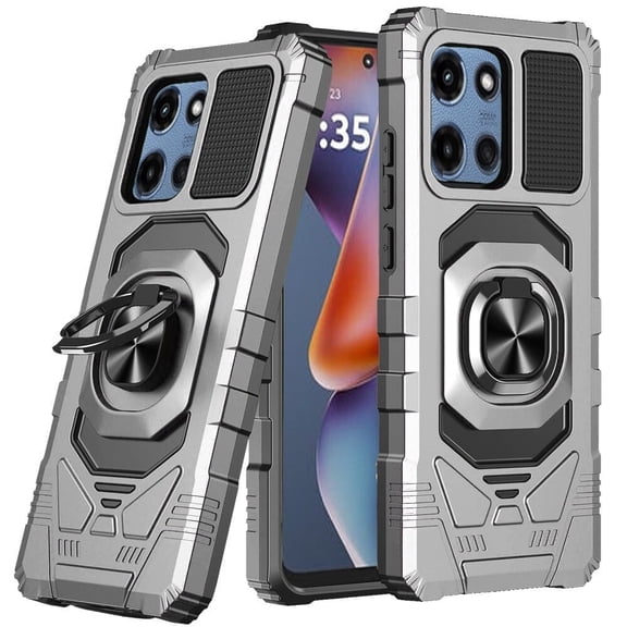 For Motorola Moto G 5G 2025 XT2513V Robotic Ring Kickstand Cover Phone Case - Silver