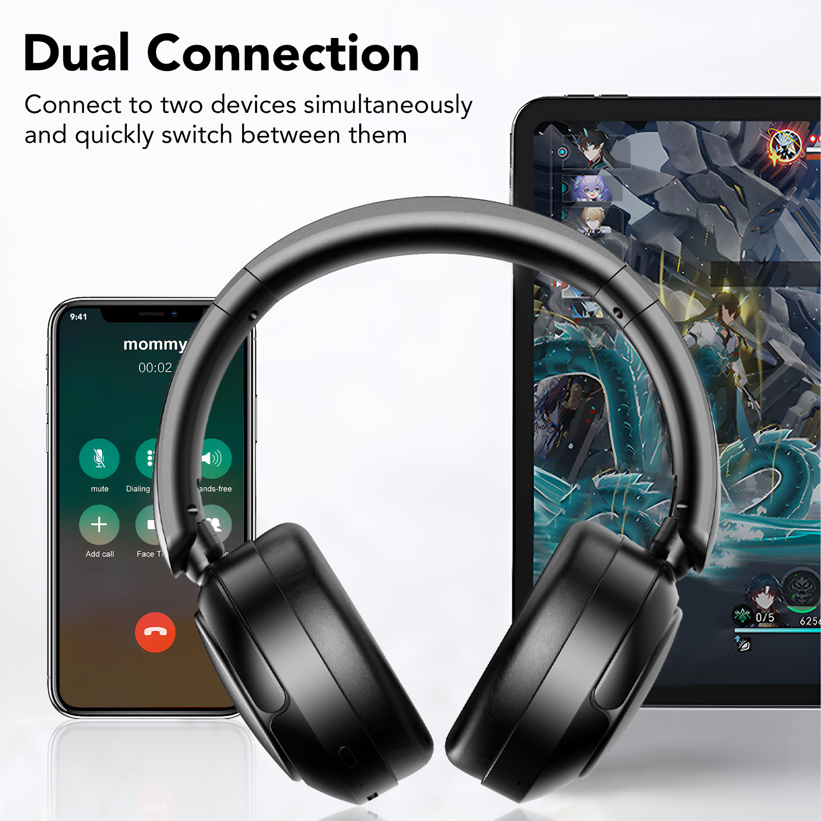 IKT Hybrid Active Noise Cancelling Over-Ear Headphones, Black photo 7