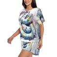 thumbnail image 2 of Daiia Watercolor Snake Pattern Womens Pajama Sets Short Sleeve Pajamas for Women Sets Soft Lounge Sets Casual Round Neck Sleepwear PJS-Large, 2 of 7