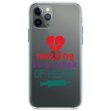 DistinctInk Clear Hybrid Case for Apple iPhone 12 Pro Max (6.7 Screen) - Nursing is a Work of Heart - Slim Profile Design