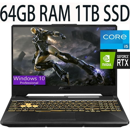 ASUS TUF F15 Gaming laptop, 11th Gen Intel Core i5-11400H 6-Cores Processor, NVIDIA GeForce RTX 2050 4GB Graphics, 64GB DDR4 1TB PCIe SSD, 15.6”144Hz FHD Display, WiFi, Bluetooth, Windows 10 Pro