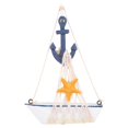 thumbnail image 1 of Wooden Sail Boat Adornment Mediterranean Style Sail Boat Cotton Rope Net Sailboat Ornament (Iron Anchor Style), 1 of 2
