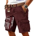 thumbnail image 3 of Men's Vintage Distressed Cargo Shorts with Ripped American Flag Print and Multi-Pockets Featuring Relaxed Fit Design for Summer Beach Fishing Hiking Wine XXL, 3 of 5