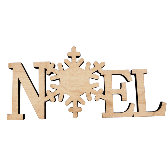 Krafty Supply 1/4" Birch Wood Noel Snowflake | Christmas Crafts | Merry Christmas wood | Christmas wreath | Christmas Door hanger | Wood Letter | Wood Words | Craft Letters | 4"