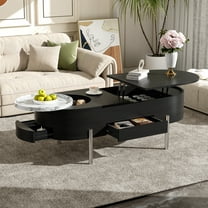 Harper & Bright Designs Lift Top Coffee Table with Tray, Oval Center Table with Hidden Compartment for Living Room, Black