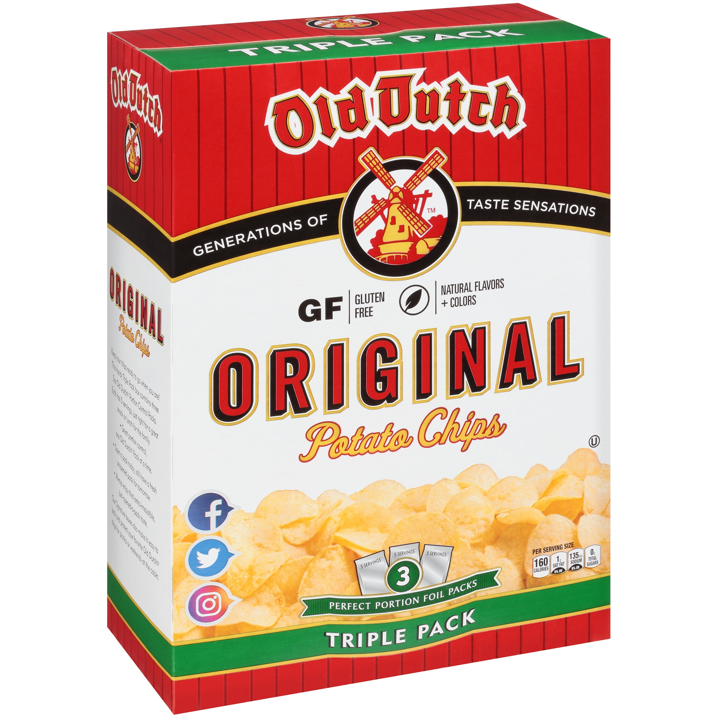 Old Dutch Original Potato Chips, 5 oz., 3 Count