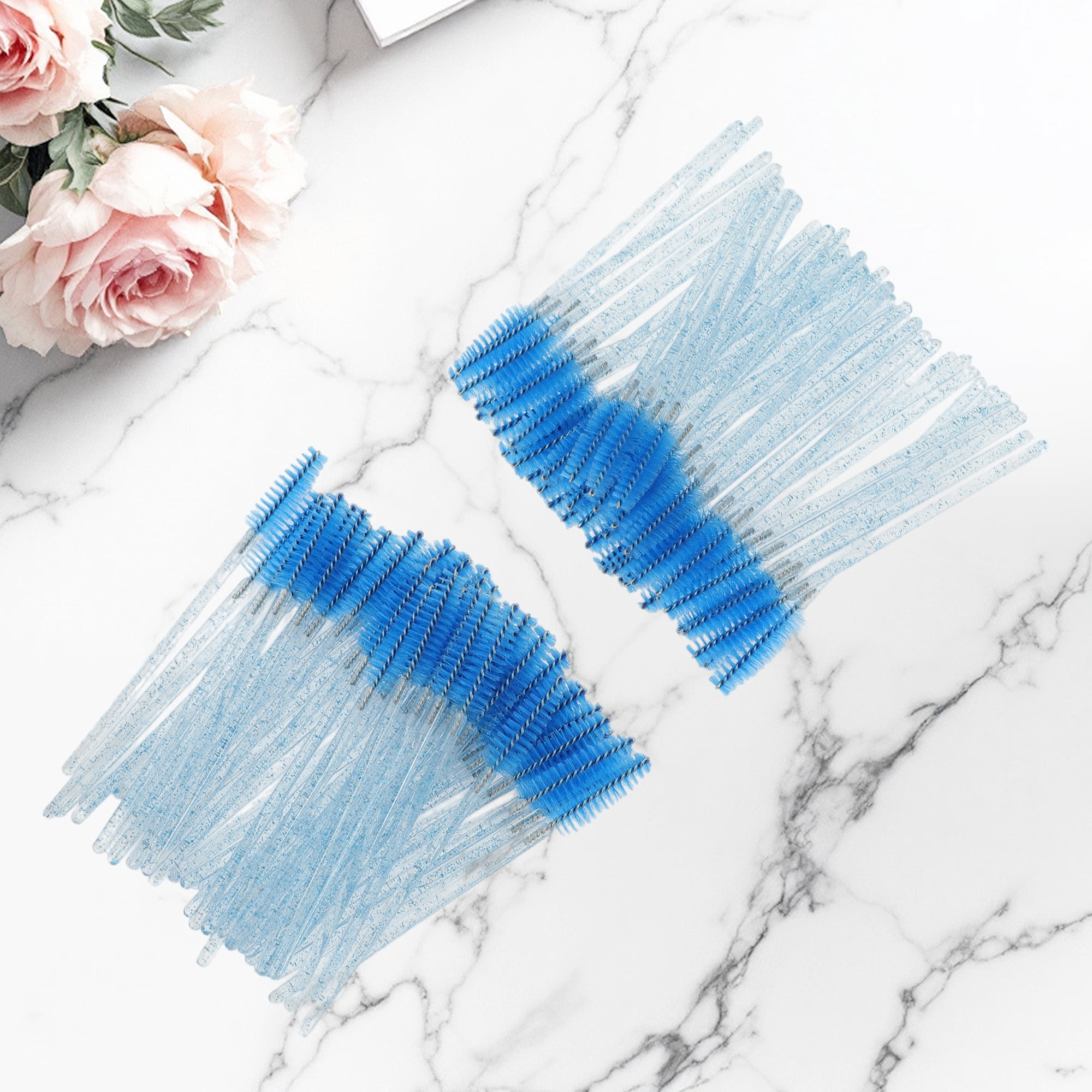 Unique Bargains 100 Pcs Portable Eyelash Brush with Protective Case for Vacation Blue