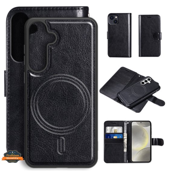 Xpression Cover for Samsung Galaxy S24 Plus /S24  PU Leather Pouch Flip with Detachable Wallet Credit Card Pocket, Stand & MagSafe Compatible Phone Case - Black