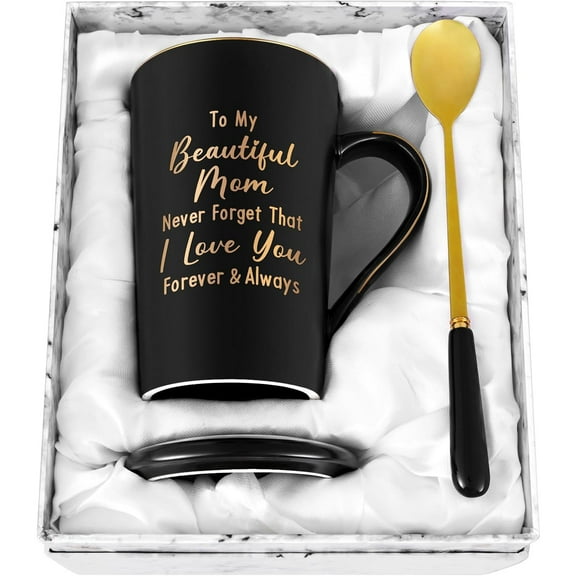 Gifts for Mom - To My Beautiful Mom Never Forget That I Love You Coffee Mugs, Christmas Gifts, Mother's Day Gifts, Birthday Gifts, Futtumy 14 fl oz Black Coffee Mugs Ceramic Mug Tea Cup
