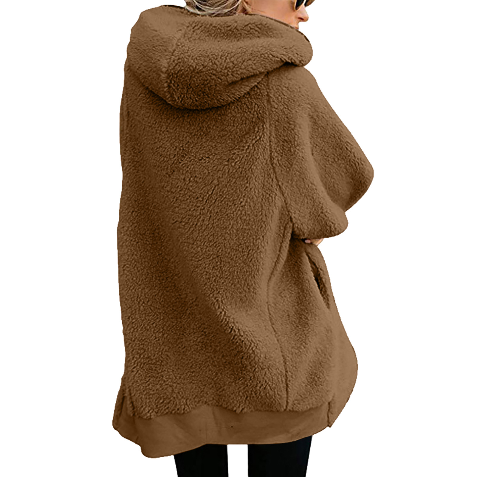 yoeyez Womens Fleece Lined Sherpa Jacket Trendy Plus Size Winter Lamb Thick Warm Coats Lapel Button Down Furry Outerwear - image 4 of 7