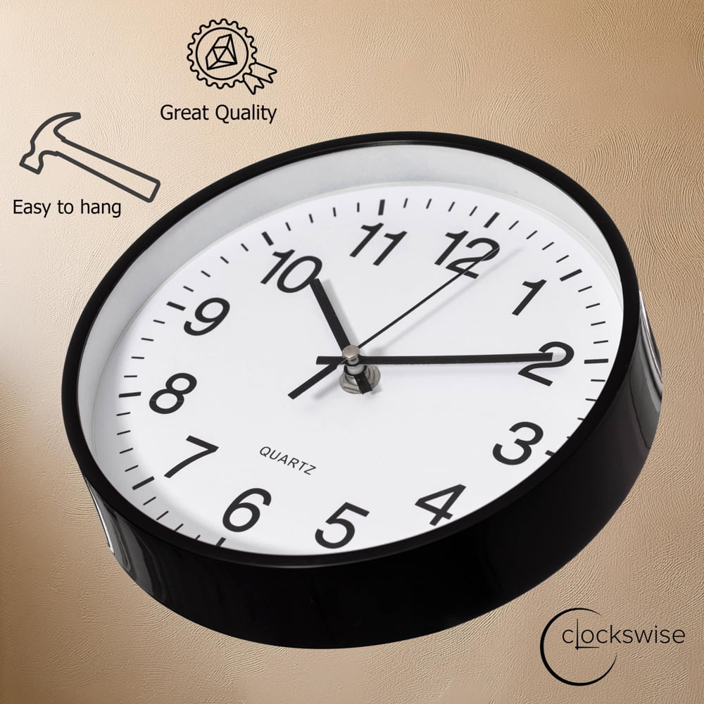 Clockswise Black 12-In Analog Clock – Silent, Non-Ticking for Wall Battery-Operated, Perfect for Home Office, Farmhouse Kitchen, Entryways, Dining Rooms and Bedroom Decor, School and Bathroom Clock