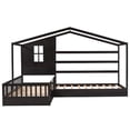 thumbnail image 5 of Newest Wood House Bed Twin Size, 2 Twin Solid Bed L structure with fence and slatted frame, Espresso, 5 of 10