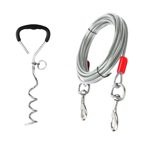 Heavy Duty Metal Dog Tie Out Stake Kit Secure Outdoor Tether Training for Small and Medium