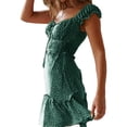 thumbnail image 3 of Women's Ruffle Sleeve Sweetheart Neckline Dots Printing Mini Dress, 3 of 6