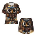 thumbnail image 4 of Picia Quirky Owl With Glasses Pajamas Sets for Women Soft Short-Sleeved Pjs with Lounge Shorts Two Piece Sleepwear-X-Large, 4 of 9