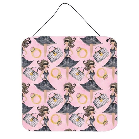 Watercolor Fashion Diva on Pink Wall or Door Hanging Prints, 6 x 6 in.