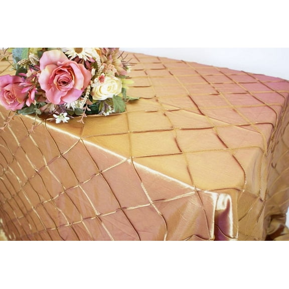 Wedding Linens Inc. 90"x132" Rectangular Pintuck Taffeta Linen Tableccloth for Party Wedding Reception Catering Dining Home Table Cover Linens - Gold