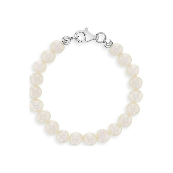925 Sterling Silver White Freshwater Pearl Bracelet for Toddler Girls 4.5"