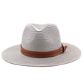 thumbnail image 3 of Sombrero Panamá de primavera y verano, accesorios con cinturón amarillo, sombrero de paja para playa, sombrero de jazz informal y transpirable, sombrero de paja, 3 of 5