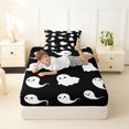 thumbnail image 4 of Homewish Simple Halloween Ghost Twin Sheets,Silhouette Pattern Bedding,Black White,3 Pieces,1 Fitted Sheet and 1 Pillowcase, 4 of 6