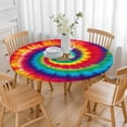 thumbnail image 3 of Colorful Rainbow Tie Dye Spiral Pattern Round Fitted Tablecloth with Elastic Edge,Dining Table Cover Waterproof,Outdoor Round Tablecloth for Camping,Dining,Indoor and Outdoor, 3 of 7