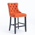 thumbnail image 3 of Orange Velvet Barstools - Set of 2, Button-Tufted Modern Bar Chairs with Wood Legs &amp; Nailhead Trim, 40" High, for Kitchen &amp; Home Bar, 3 of 18