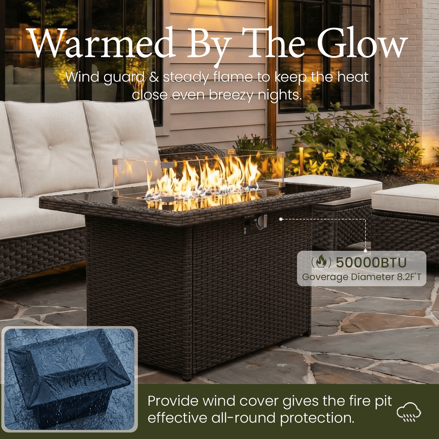LayinSun 7 Pieces Patio Outdoor Conversation Set, Wicker Furniture Set with Swivel Chairs and Fire Pit Table 7-Seat