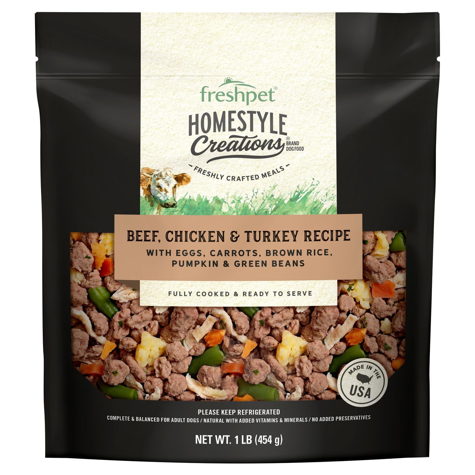 (3 pack) Freshpet Fresh Dog Food, Homestyle Creations, Beef, Chicken & Turkey Recipe, 1lb.