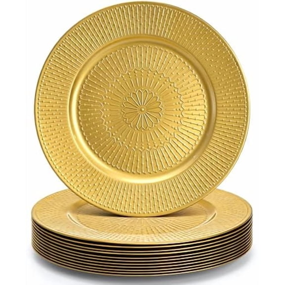 12 Pack Gold Charger Plate, 13 Inch Beaded Chargers for Dinner Plates, Plastic Reusable Round Charger Platters for Wedding, Table Setting, Serving, Party, Decoration, Event, Holiday$$